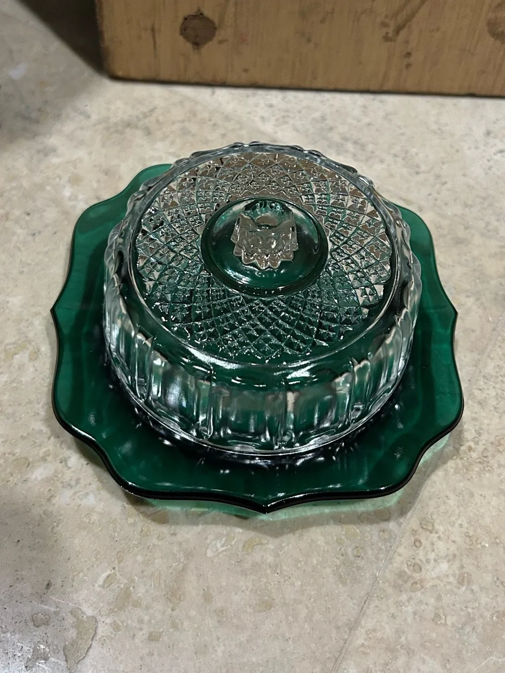 vintage IMPERIAL GLASS emerald green covered butter or cheese dish